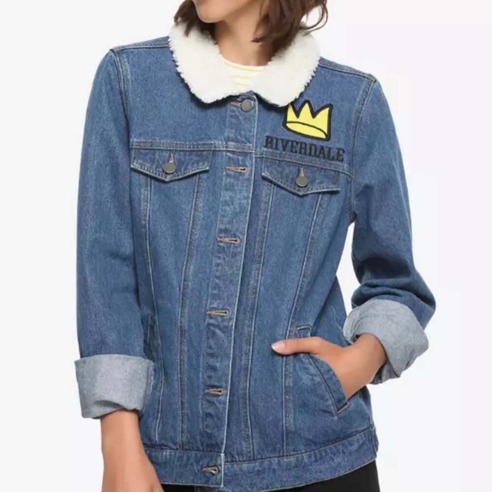 Hot Topic Riverdale Jughead Jones Girls Sherpa Collar Denim Trucker Jacket L